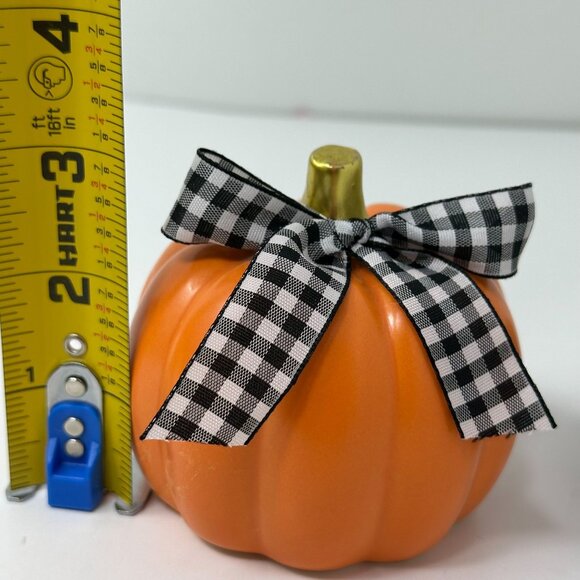 Farmhouse Fall Pumpkin Decor Set White Gray Green Buffalo Check Bow Autumn Decor - Picture 6 of 9